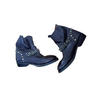ASH Black Studded Leather Ankle Boots Buckle Moto Boots Size 39